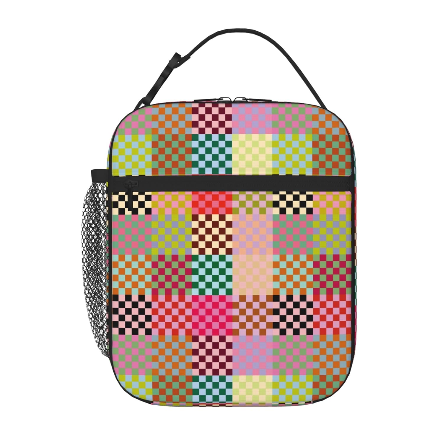 Multicolor Checkered Insulated Lunch Box Reusable Colorful Checkerboard Lunch Bag for Adults Kids Portable Leakproof School Lunch Tote