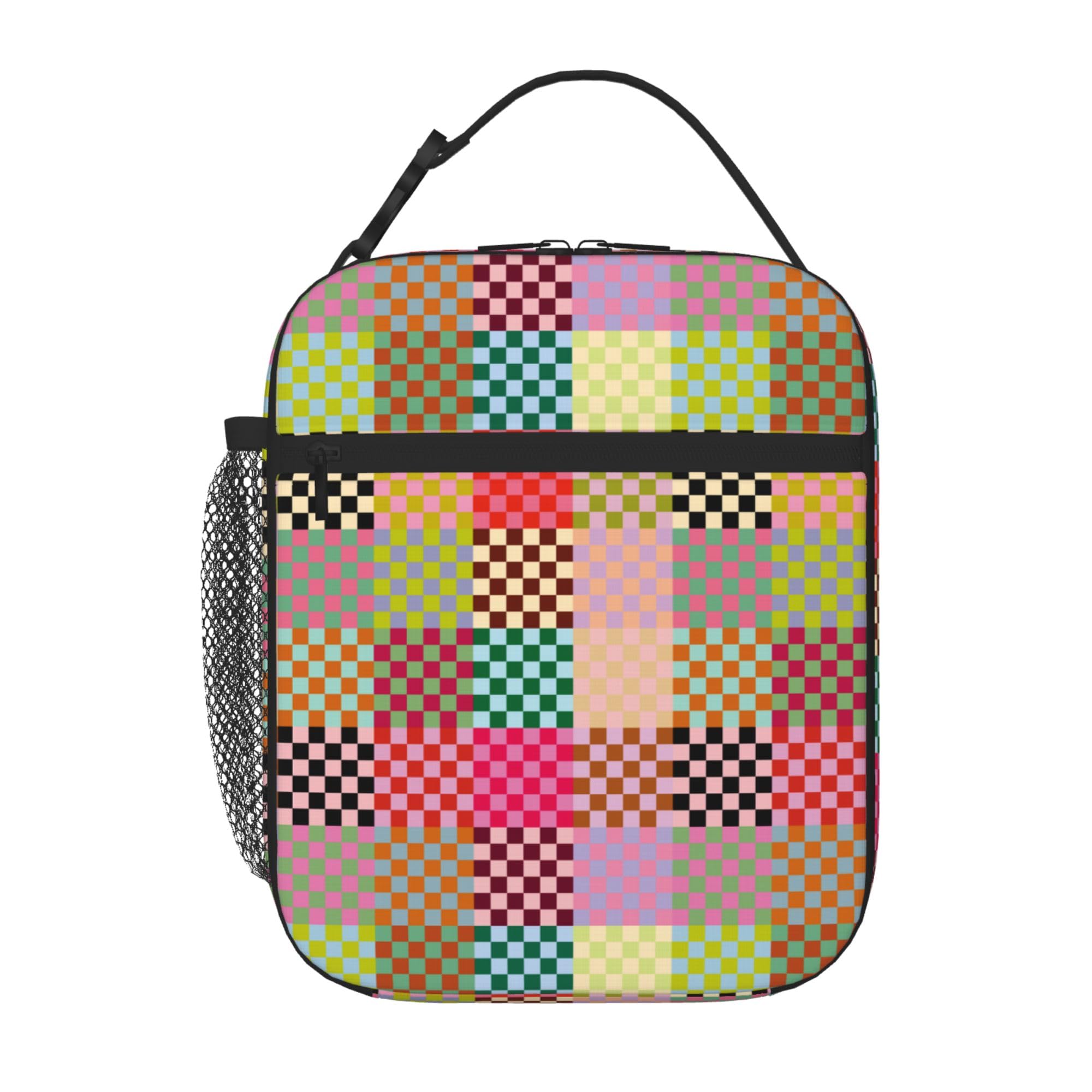 Multicolor Checkered Insulated Lunch Box Reusable Colorful Checkerboard Lunch Bag for Adults Kids Portable Leakproof School Lunch Tote