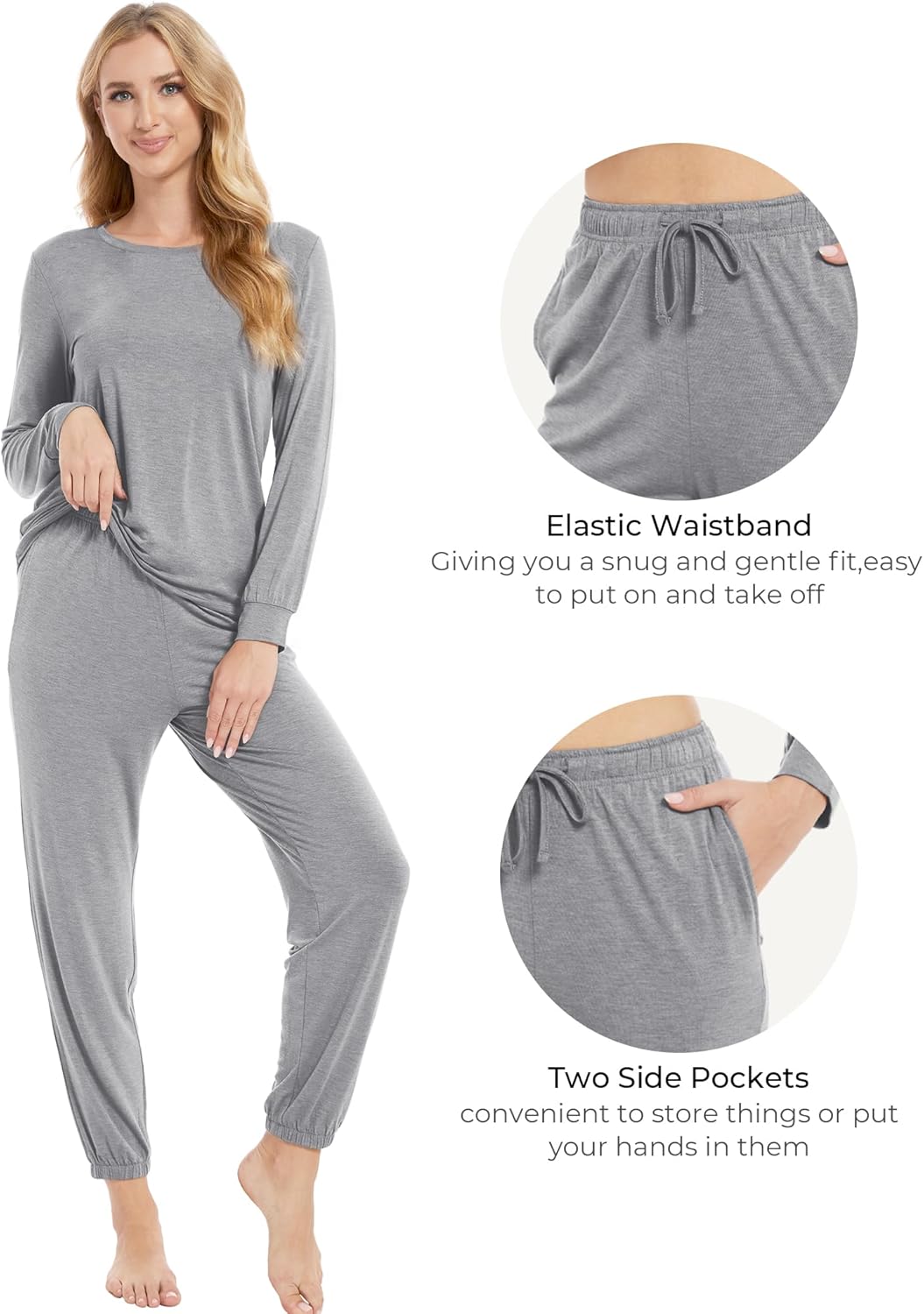 GYS Womens Pajamas Set - Viscose Made from Bamboo, Long Sleeve Sleepwear Tops with Jogger Pants Lounge Pjs Sets - Image 5