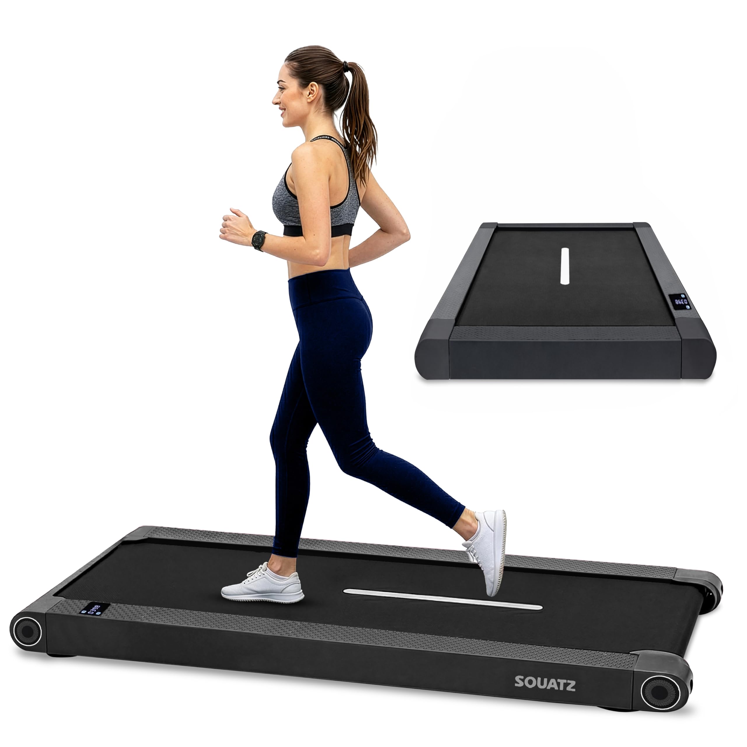 Squatz Tapis Roulant, Pieghevole, Tapis Roulant Salvaspazio, 2-in-1 Walking Pad con Vibrazione, Display LED, Nastro Antiscivolo, Motore Silenzioso 750W per Casa e Ufficio