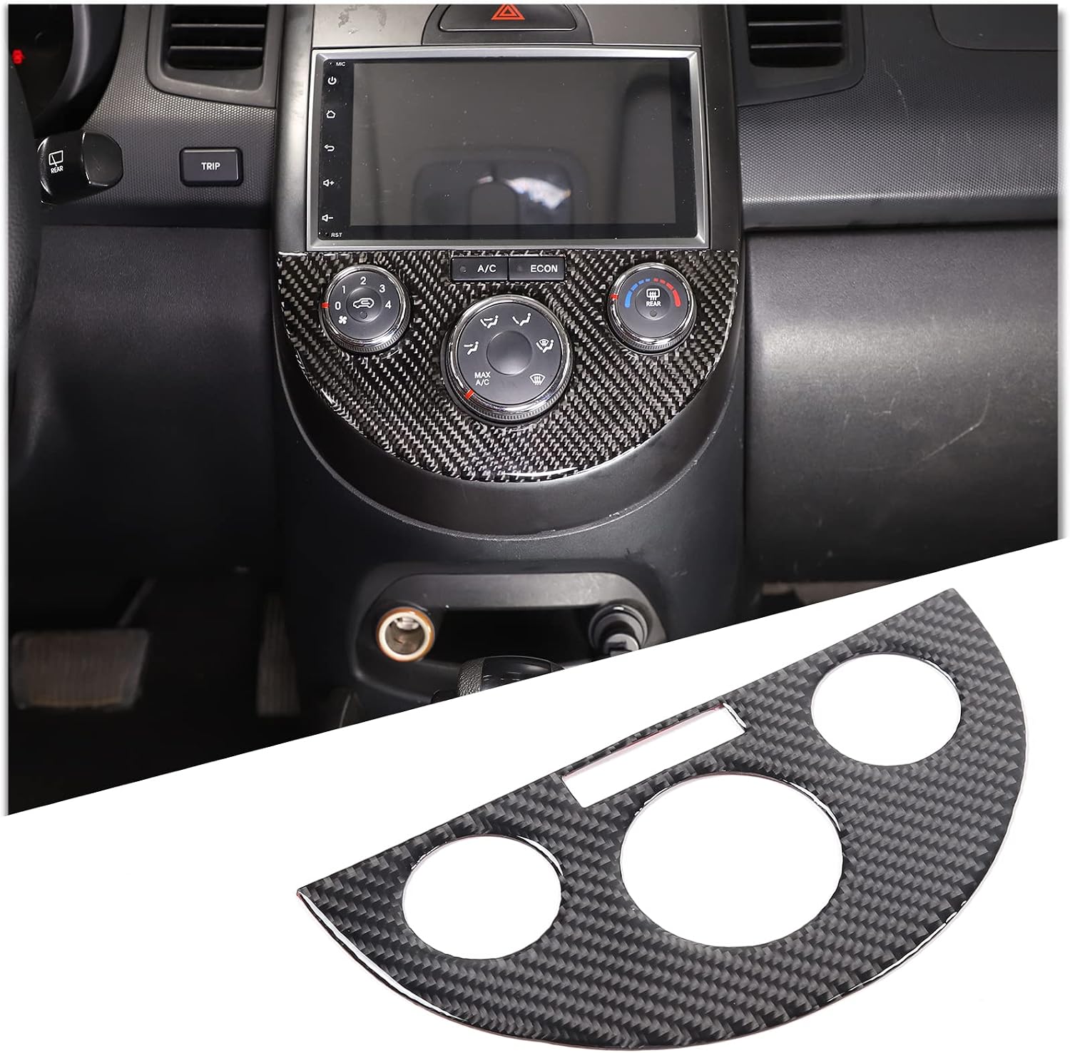 PIUGILH Car Central Control Air Conditioning Switch Panel Cover, Soft Carbon Fiber Interior Central Control AC Switch Frame Trim Cover Fit for Kia Soul 2009-2013 Accessories (Black)