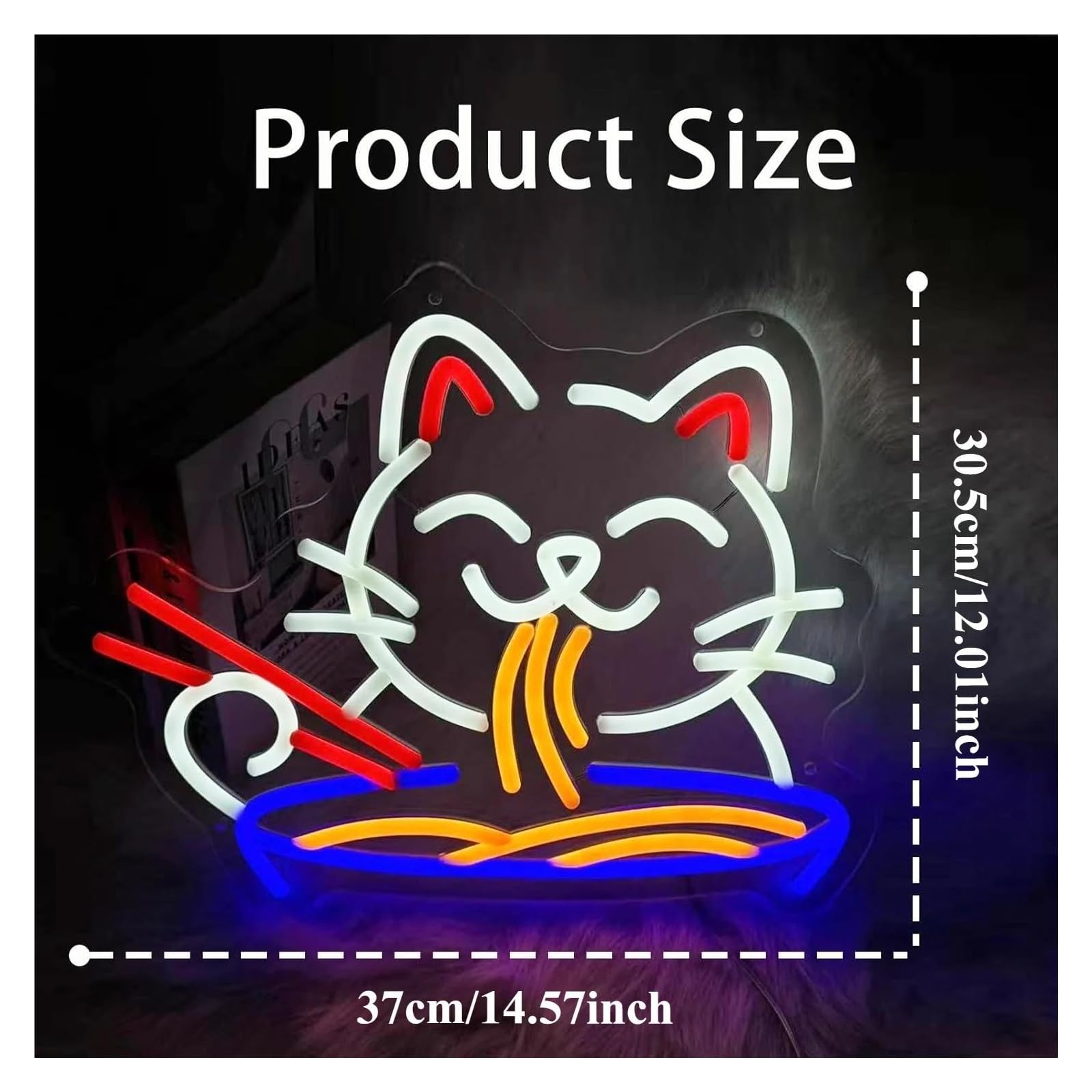 néon signe Enseigne Lumineuse Lucky Cat Ramen, Intensité Variable, USB, Pour Cuisine, Restaurant, Bar, Fête, 37cmx30.5cm