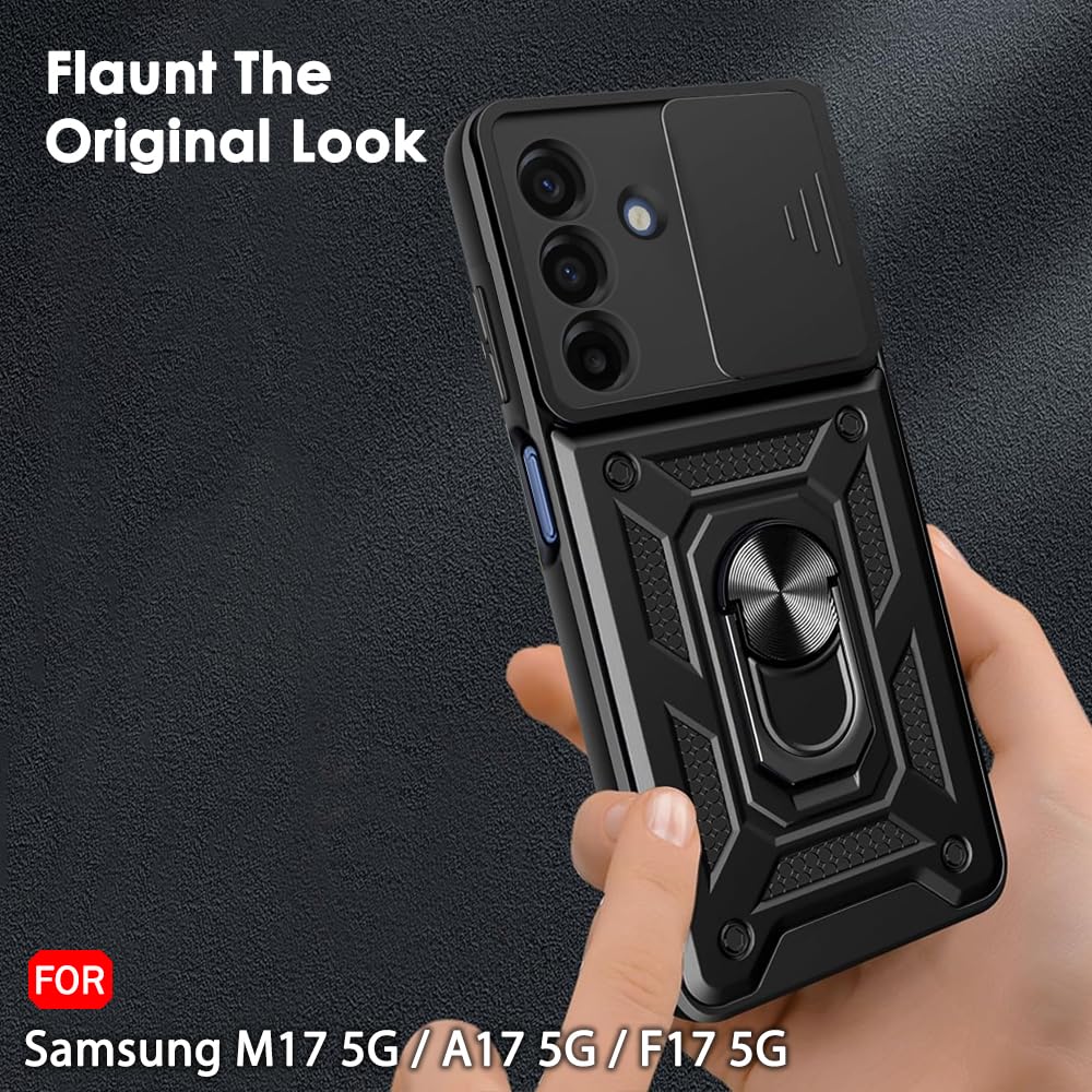 TheGiftKart Tough Armor Bumper Back Cover Case for Samsung Galaxy M17 5G / A17 5G / F17 5G | Sliding Camera Cover, Kickstand & Ring Holder | 360 Degree Protection Back Cover Case (PC & TPU, Black) — Amazon image 6