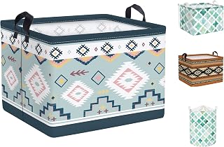Clastyle Boho Abatract Sea Blue Storage Basket for Bedroom Geometric Rectangle Clothes Toys Cube Storage Basket, 36L
