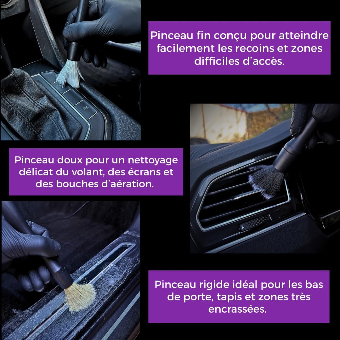 Kit Nettoyage Voiture complet - Sac Detailing auto intérieur extérieur - Microfibre, Microfibre Séchage, Shampoing, Nettoyant Jantes, APC, Pinceaux, Brosse Jantes, Gant Lavage, Scrub Pad