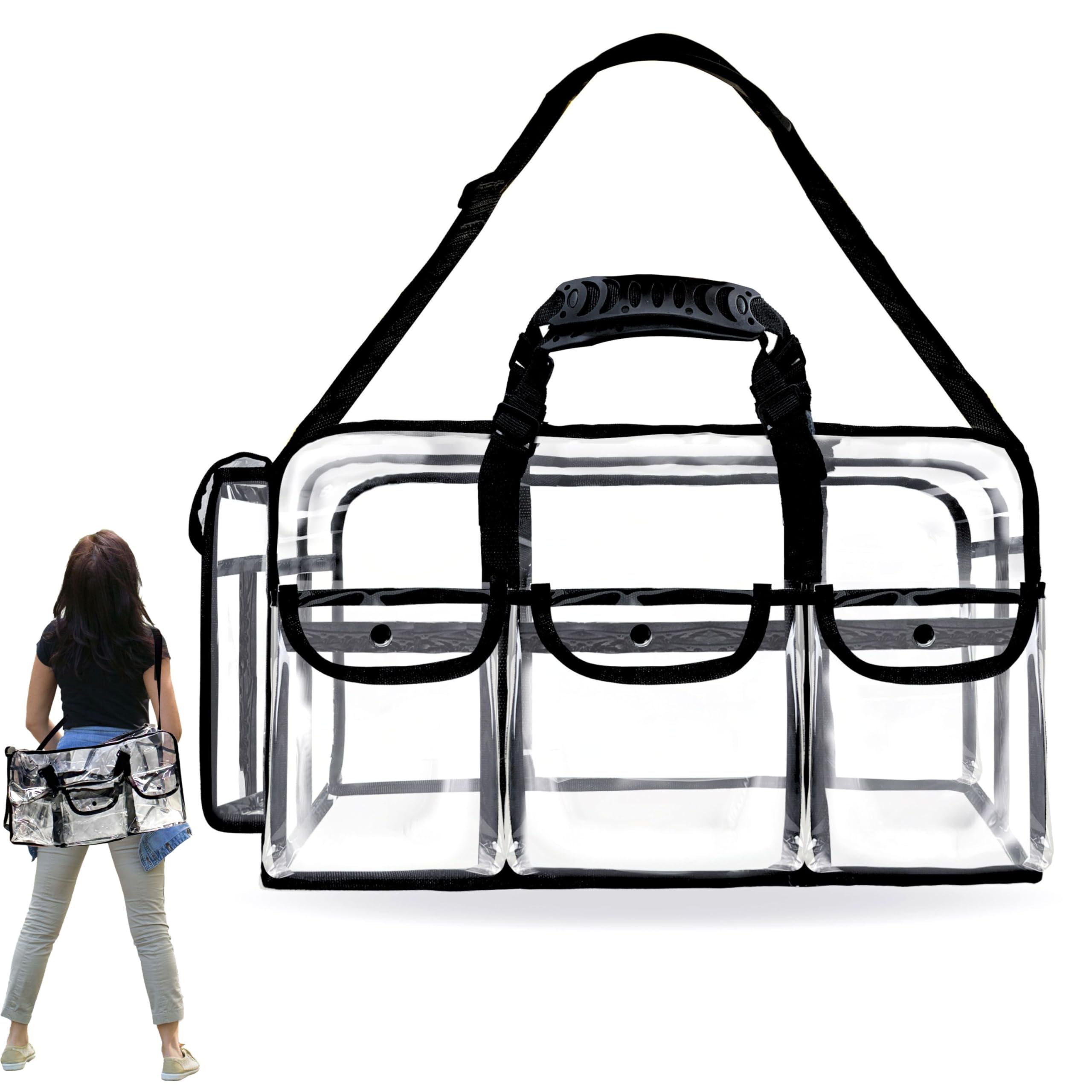 20" Large Clear Tote Makeup Kit Bag for Travel, Clear Duffle Toiletry Cosmetic Bag Professional Organizer Bags for Make up Set Artist Work Beach Gym
