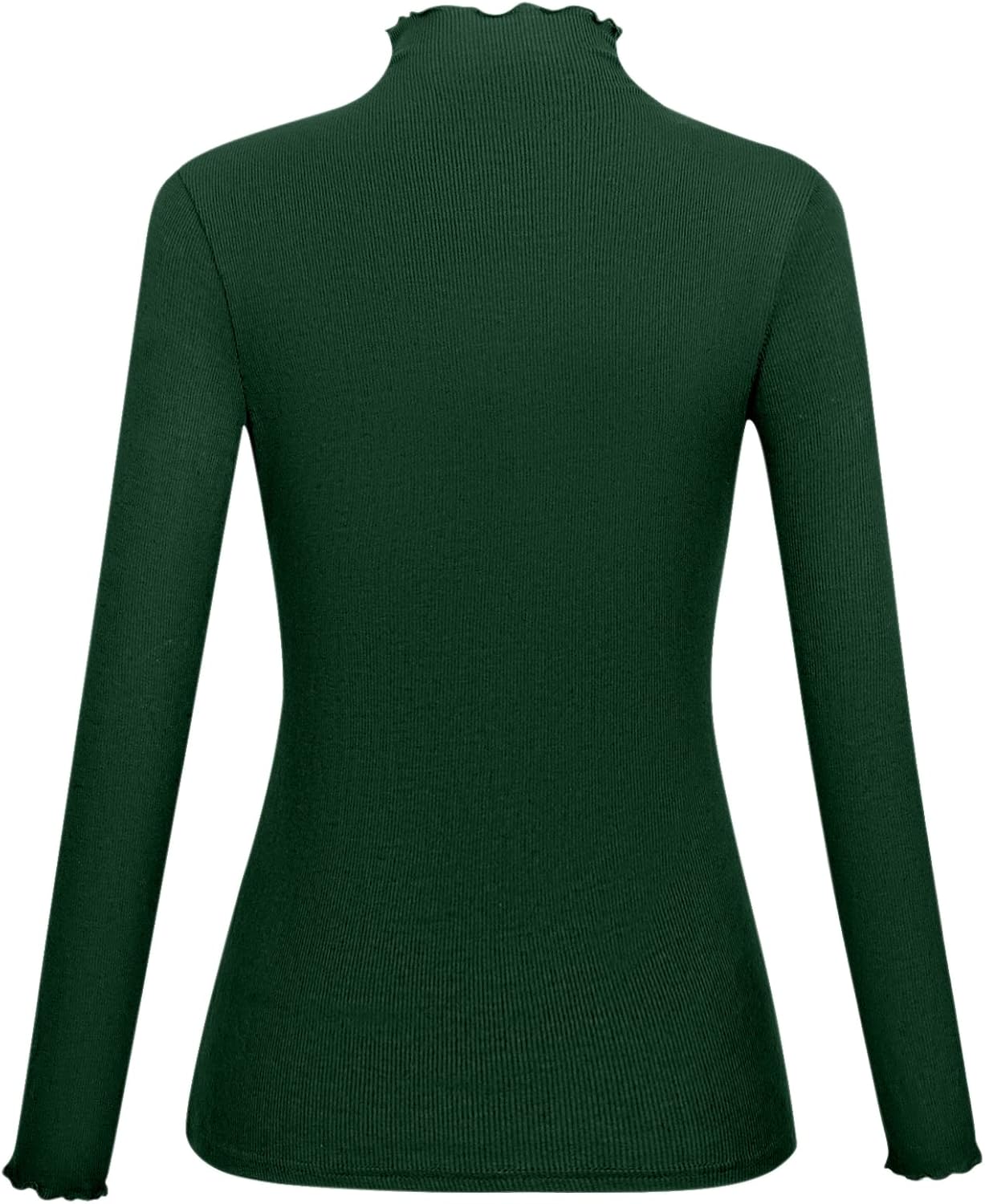 Kindcall Lightweight Ruffle Mock Neck Tops Ribbed Lettuce Trim Soft Base Layer for Women - Image 2