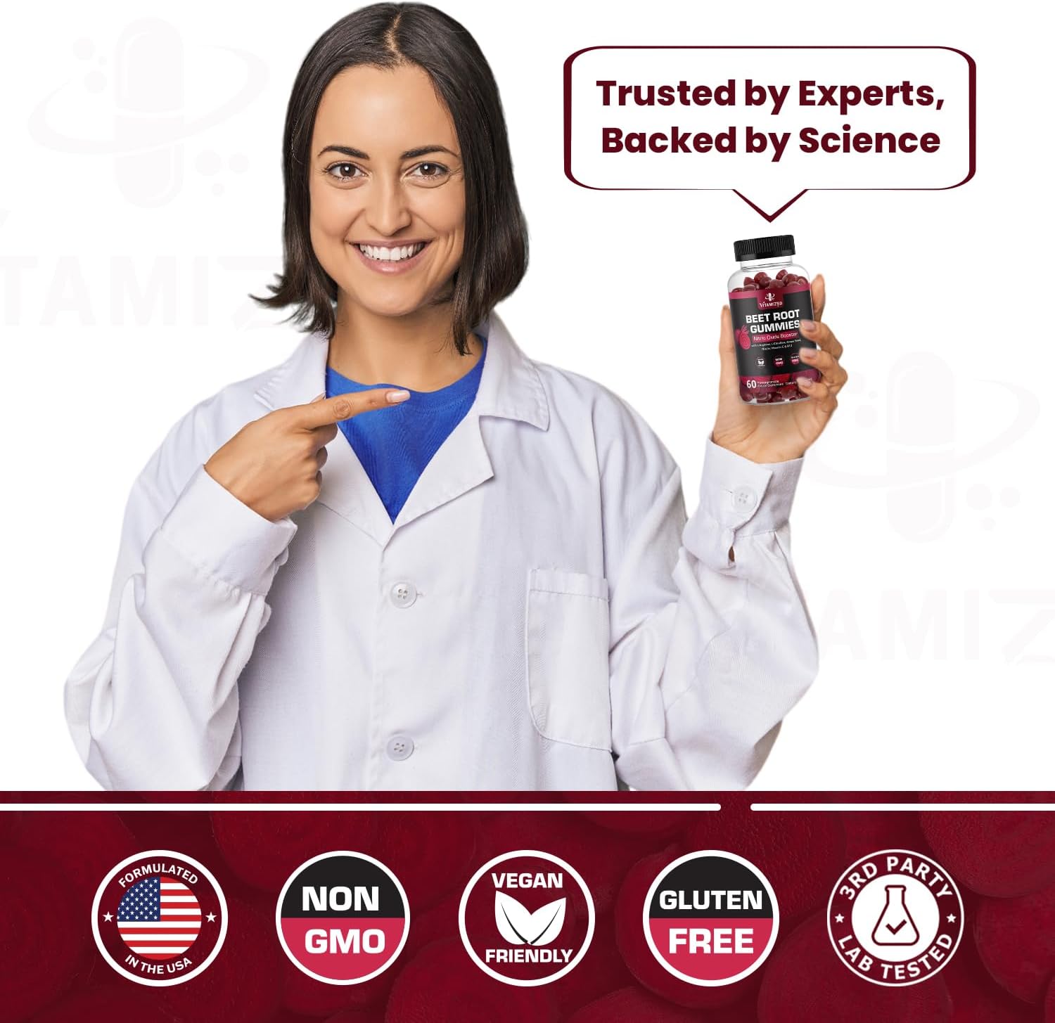 Beet Root Gummies - Super Nitric Oxide Beets Supplement - Red Beetroot Heart Chews with Grape Seed Power & B12- Pomegranate Flavor, 60 Chewables Beets