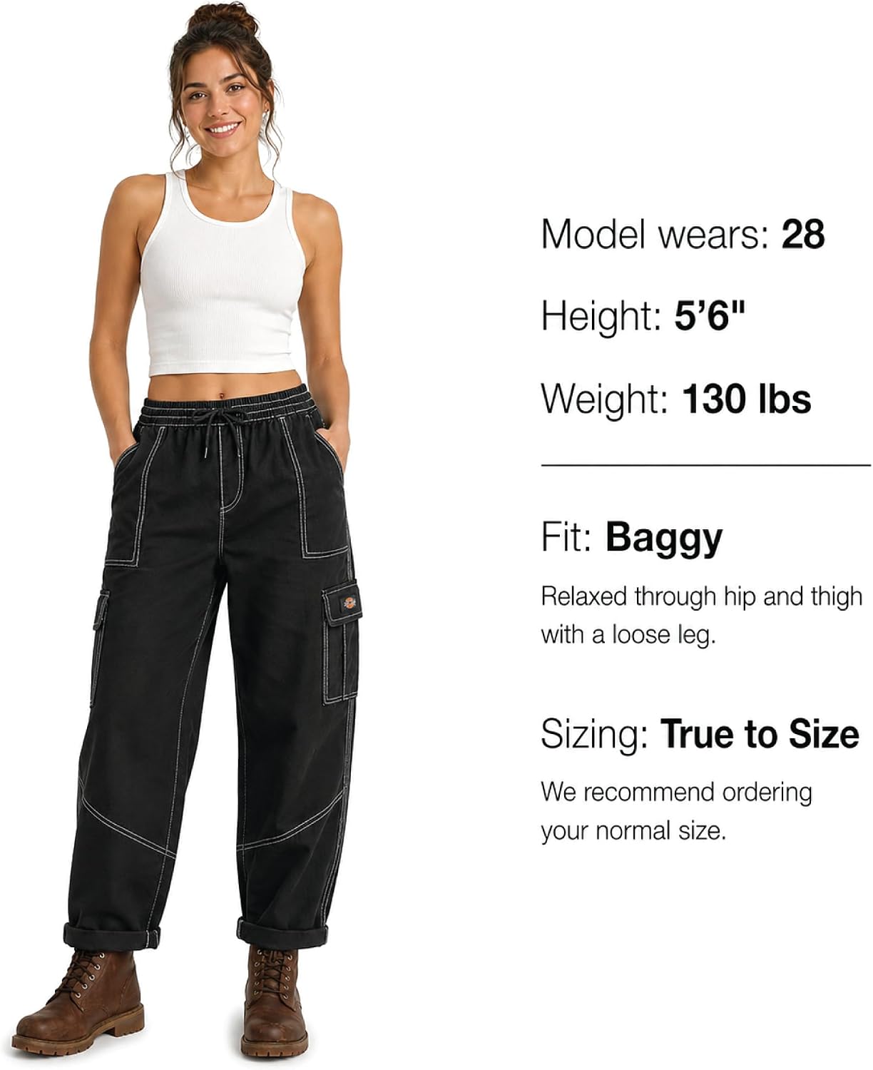 Dickies Womens Cargo Pants Baggy Fit Cotton Twill Pants for Women