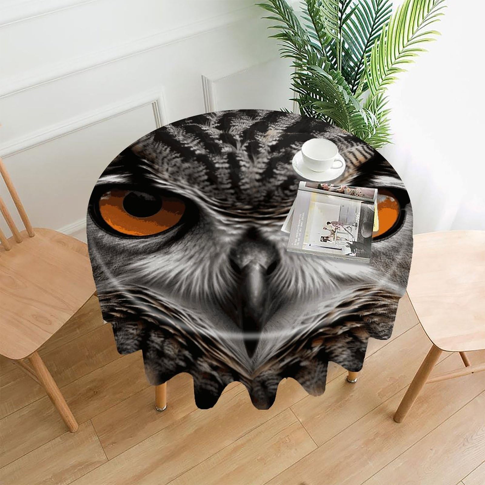 FekiLoot Round Owl Eyes Tablecloth Decorative Fabric Table Cloth Wrinkle Free Circle Dining Tablecover Washable Polyester Table Cover for Holiday Dinner Party Decor 60"