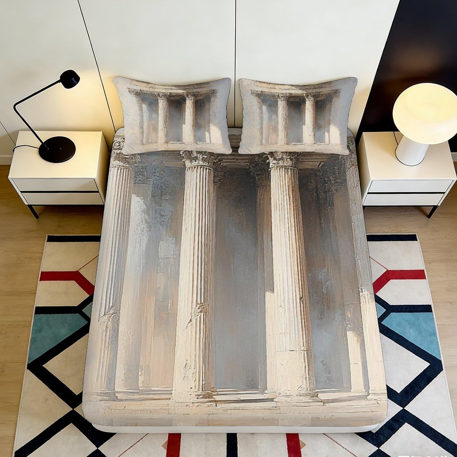 3D Printed Ancient Column Fitted Sheet Microfiber Soft Sculpture Temple Mattress Cover for Bedroom Living Room Decor 90x200x25cm