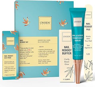 Onsen Secret Japanese Nail Care Kit with Cuticle Serum & Buffer - Strengthening Shine, Organic Onsen Minerals, Spa-Quality Manicure
