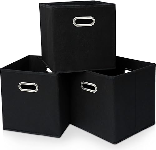Yunkeeper Cubo negro, 13 x 13 x 13 pulgadas, cubos organizadores plegables con asas dobles de tela, caja de almacenamiento, juego de 3