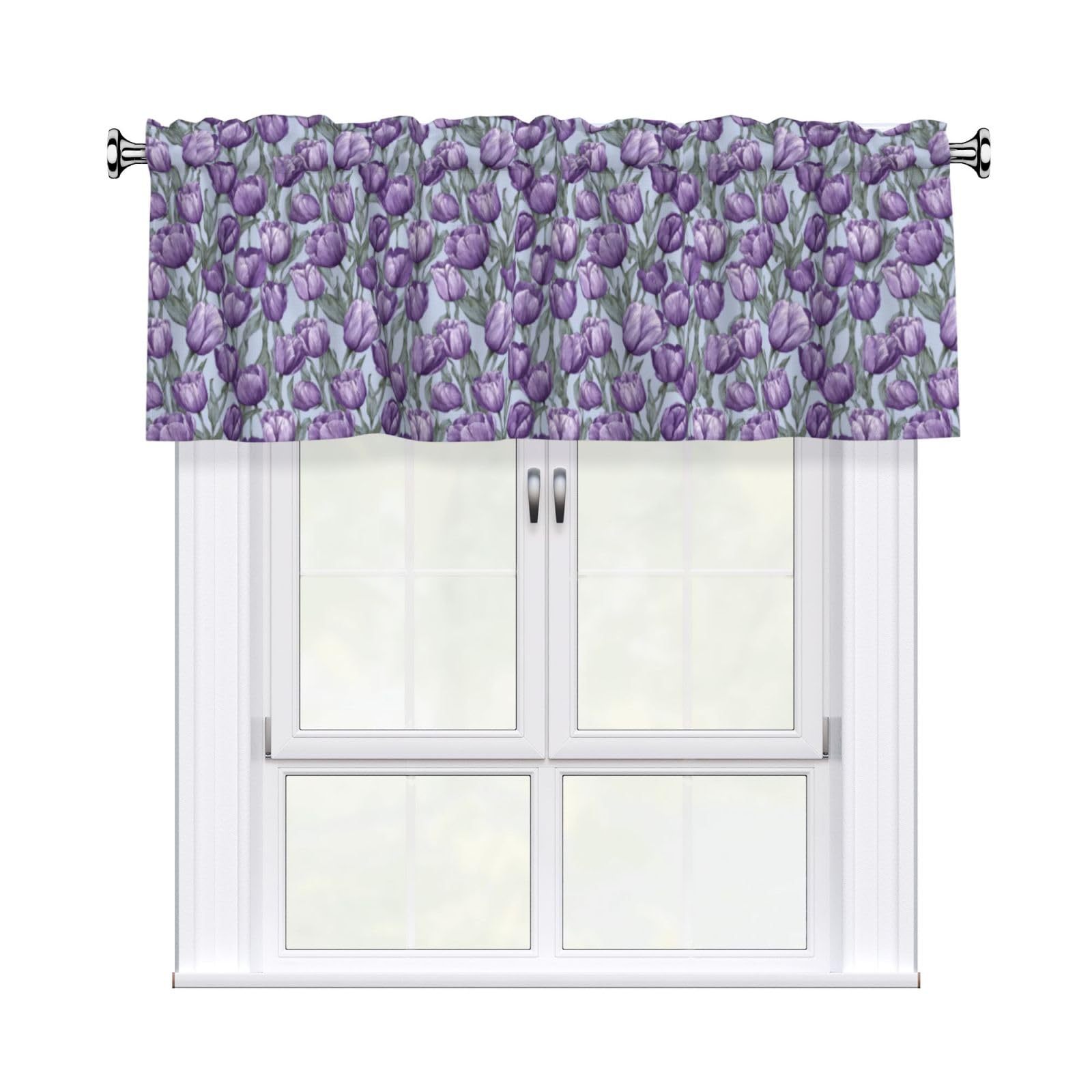 Woshuwo Tulip Flower Lavender Valances For Windows Rod Pocket Window Treatment Short Curtains For Kitchen Living Room Bedroom Decor 54x18in