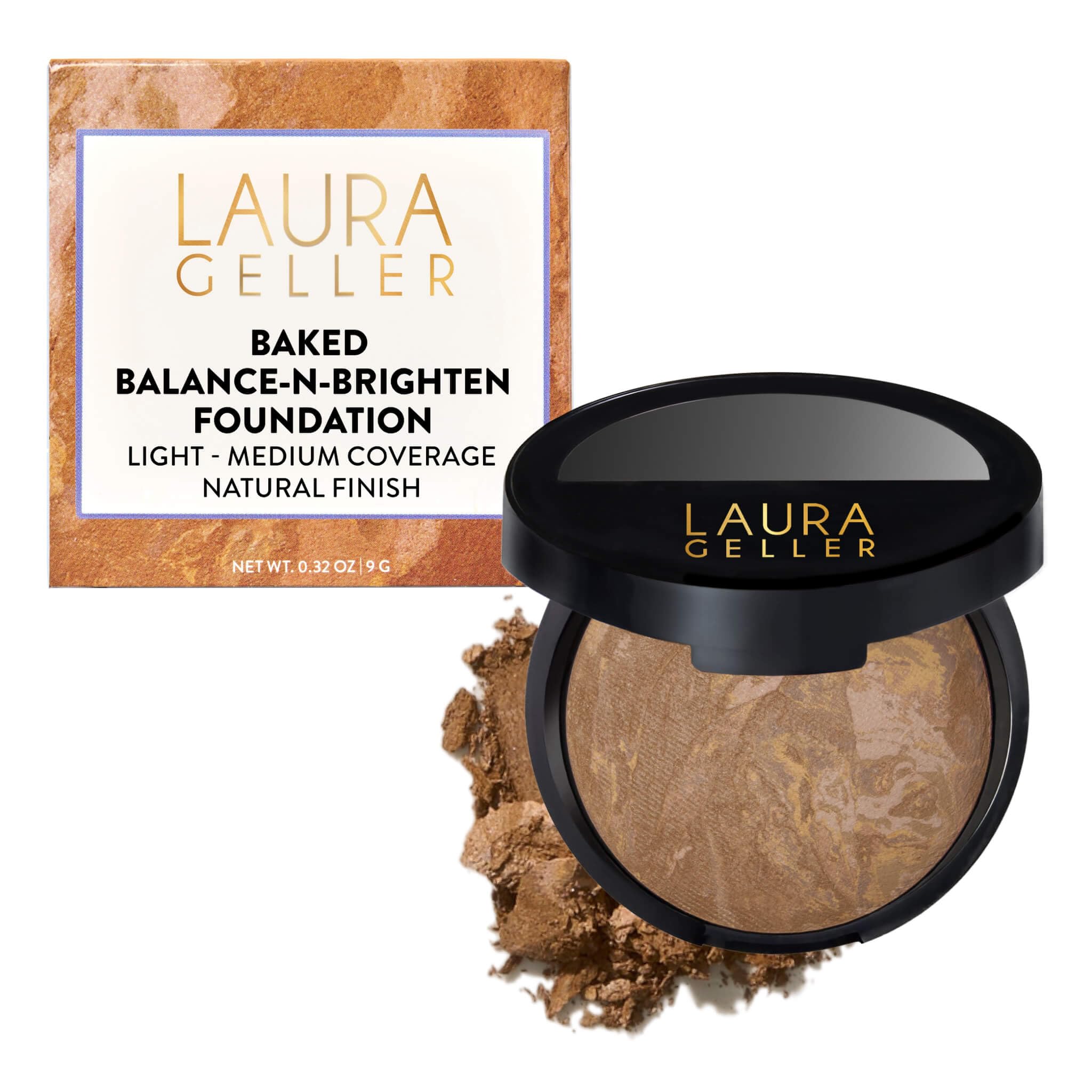 LAURA GELLER NEW YORK Baked Balance-n-Brighten Farbkorrigierendes Puder Makeup, Sand, Aufbaubare, Leichte bis Mittlere Deckkraft, Baking Powder Foundation Make Up mit Semimattem Finish