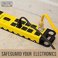 Vista 5 de es una marca de propiedad estadounidense con protector de sobretensiones de 10 tomas de corriente, resistente a sobretensiones de metal negro