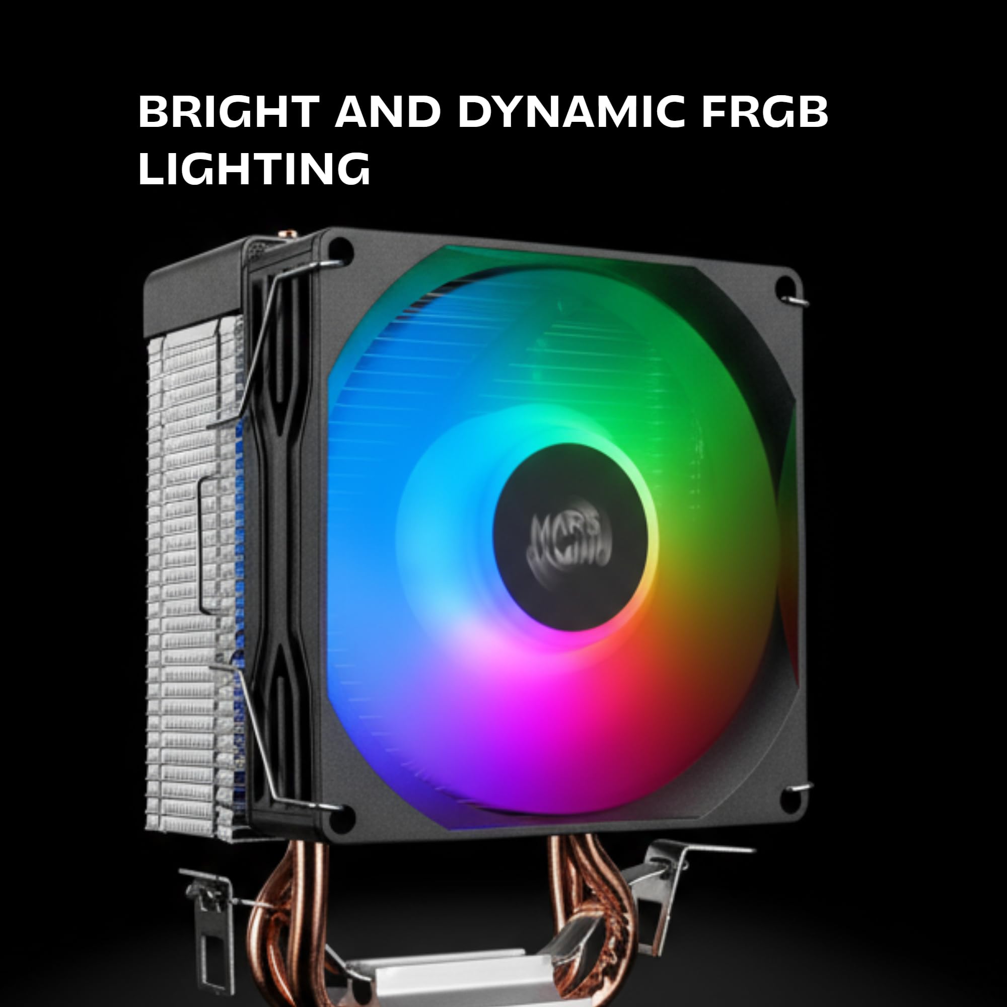 Mars Gaming MCPU-X2, Chłodzenie CPU 150W TDP, 2x Heatpipe, Wentylator PWM FDB, Podświetlenie FRGB, Kompaktowy design SFF/Mini-ITX, Aluminiowe żeberka, Chłodzenie PC kompatybilne z Intel i AMD, Czarny