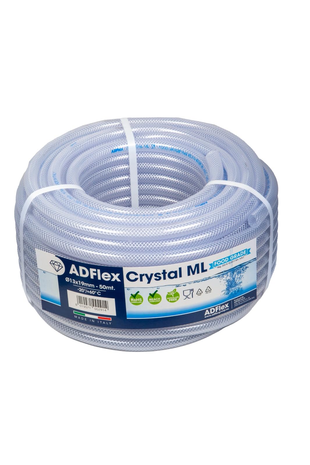 Tubo in PVC trasparente Crystal Retex ML 13x19 m 50 Rinforzato, Ultra Resistenza, Qualità Alimentare, passaggio aria, aria compressa, passaggio liquidi, acqua potabile, irrigazione