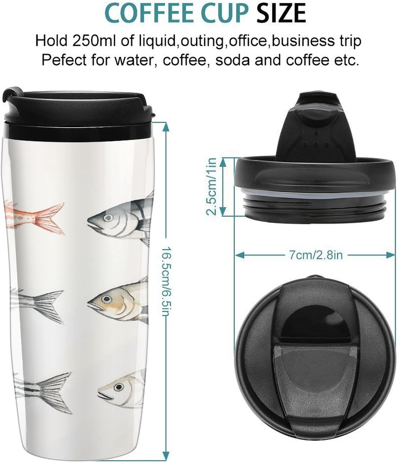 Ink Style Cod Coffee Cup Reusable Portable Water Bottle with Double-Walled Plastic,Coffee Mug for Hot & Cold Drinks, Cup Holder Friendly 350ml