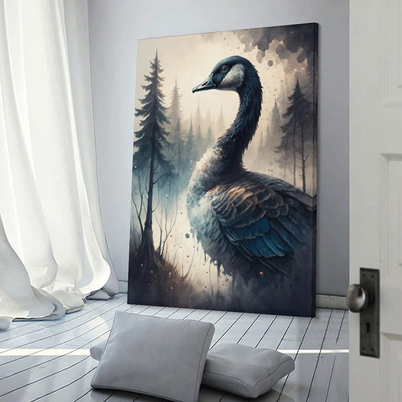 Junmoney Majestic Goose in Misty Forest Wall Picture Print 24x36inch(60x90cm), for Lounge Decor, Offices Or Entryway Styling, A Flexible Wall Accent for Shared Spaces