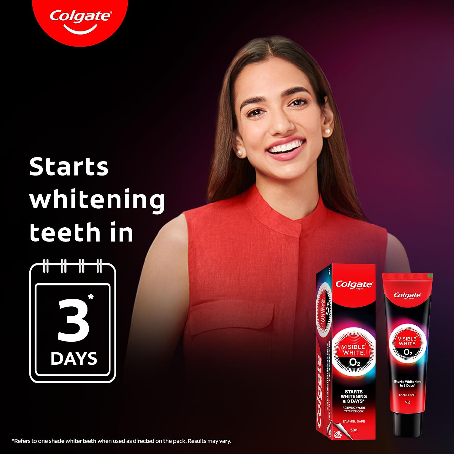 Colgate Visible White O2, Teeth Whitening Toothpaste (50g/1.7oz) for noticeably Whiter Teeth with Active Technology, Whitening & Fresh Breath image 2