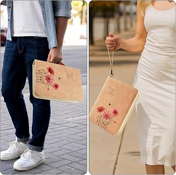 Bible Cover Case for Women,PU Leather Bible Case,Church Bible Bag Carrying Case Accessories Study Supplies with Zippered Pocket(Floral Pattern, 10.5 x 7.6 x 2.1 inches)