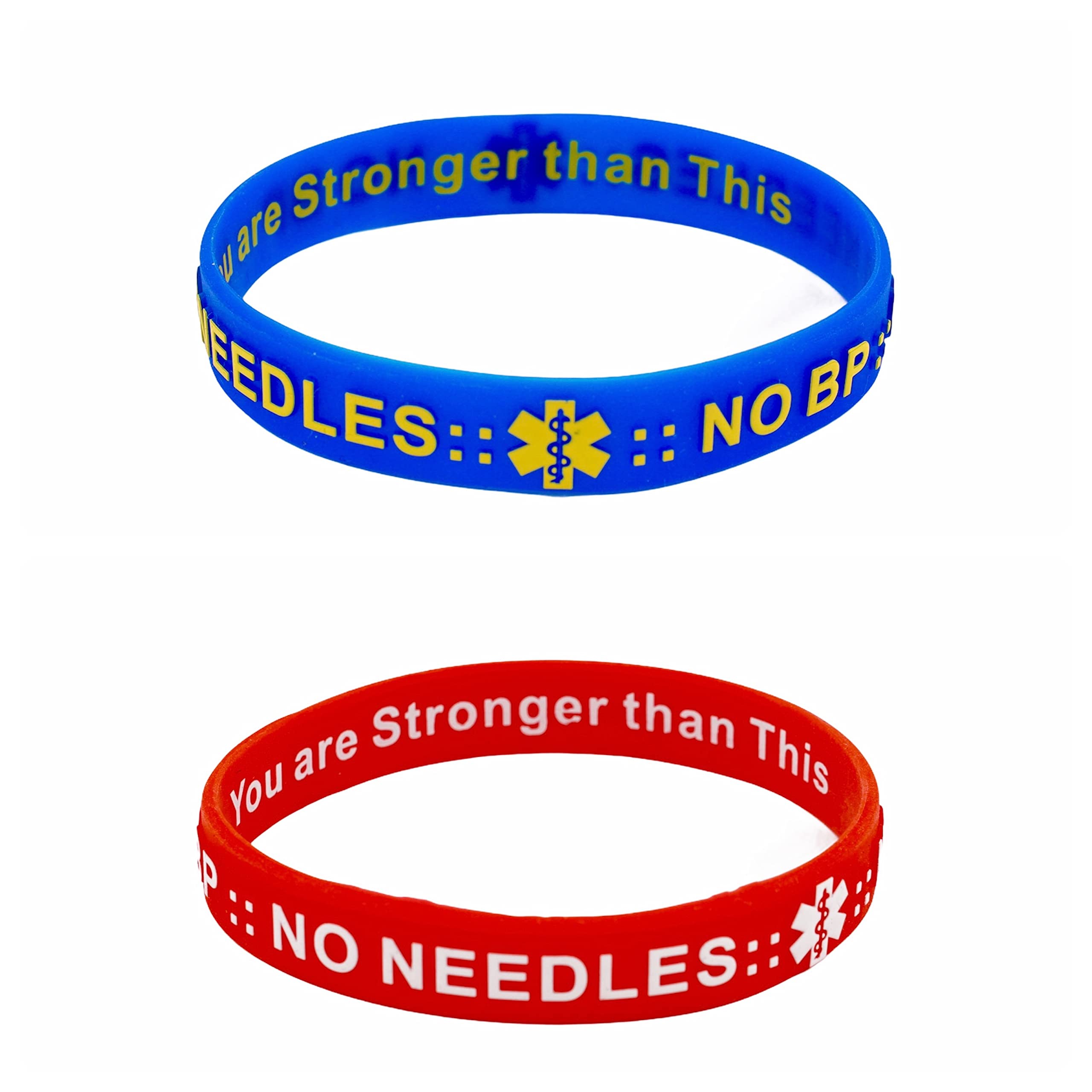 MandM NO BP, NO Needles for Dialysis, Lymphedema Arm Alert Silicone Bracelets, Wristbands Blue and Red(2), 8 inch, Silicone