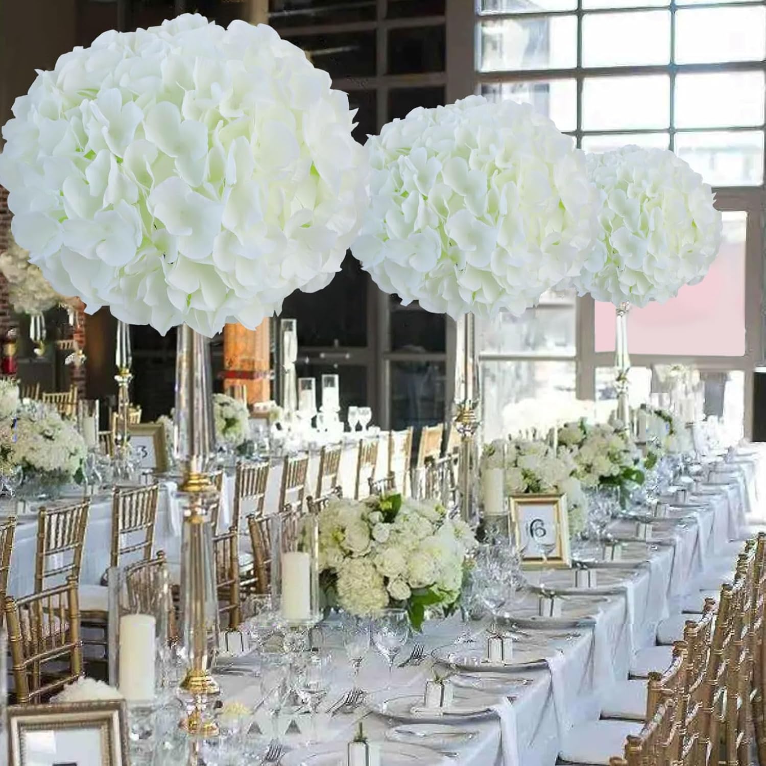 AVIVIHO 35Pcs White Hydrangea Artificial Flowers with Stems, Realistic Ivory Silk Hydrangeas Fake Flowers for Wedding Decor, Table Centerpieces, Baby Shower, Bouquet Arch,Home Office Party Decoration