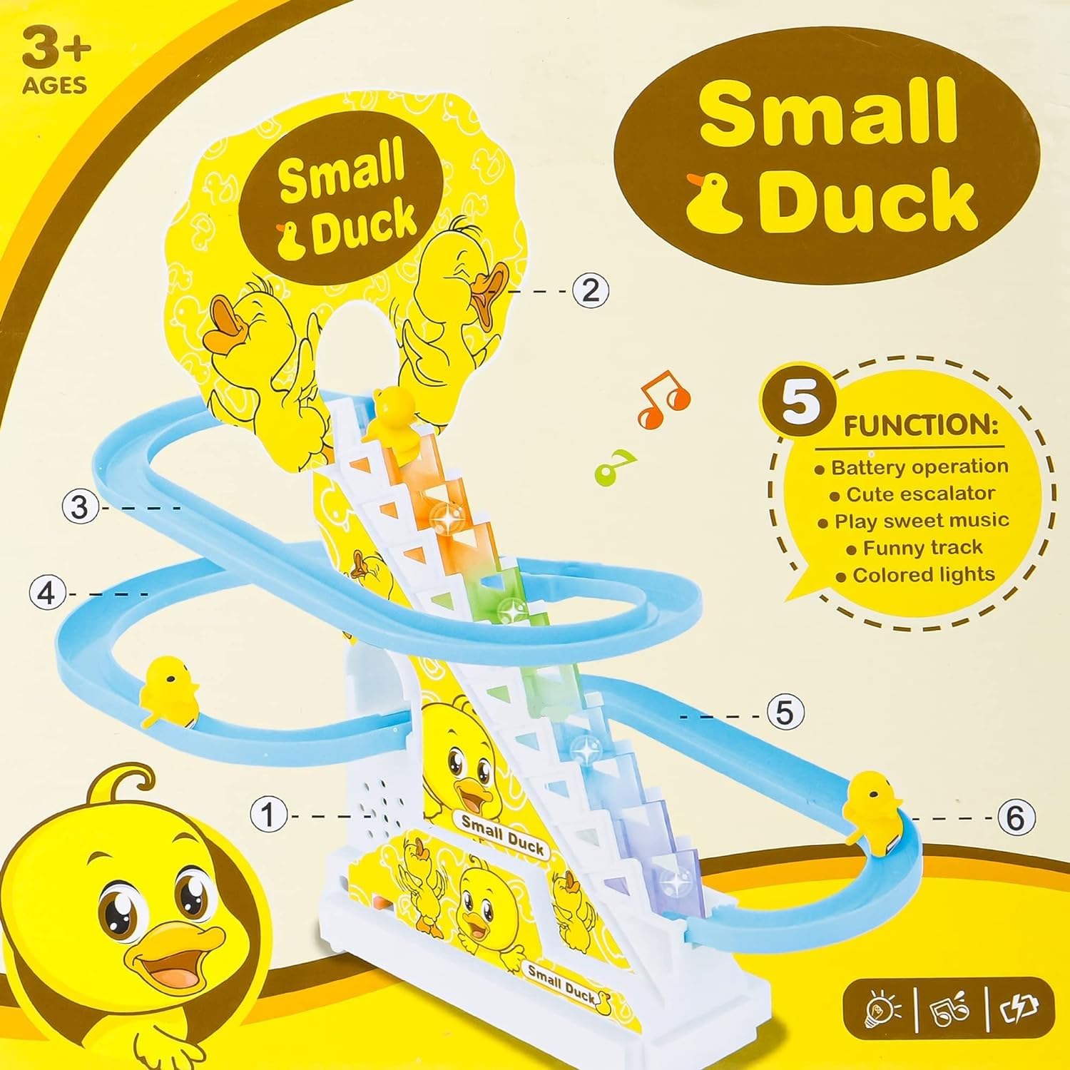 PANSHUB Duck Slide Toy Set, Funny Automatic Stair-Climbing Ducklings, Cartoon Race Track Set, Yellow, 2+ Years, Whimsical Style 4