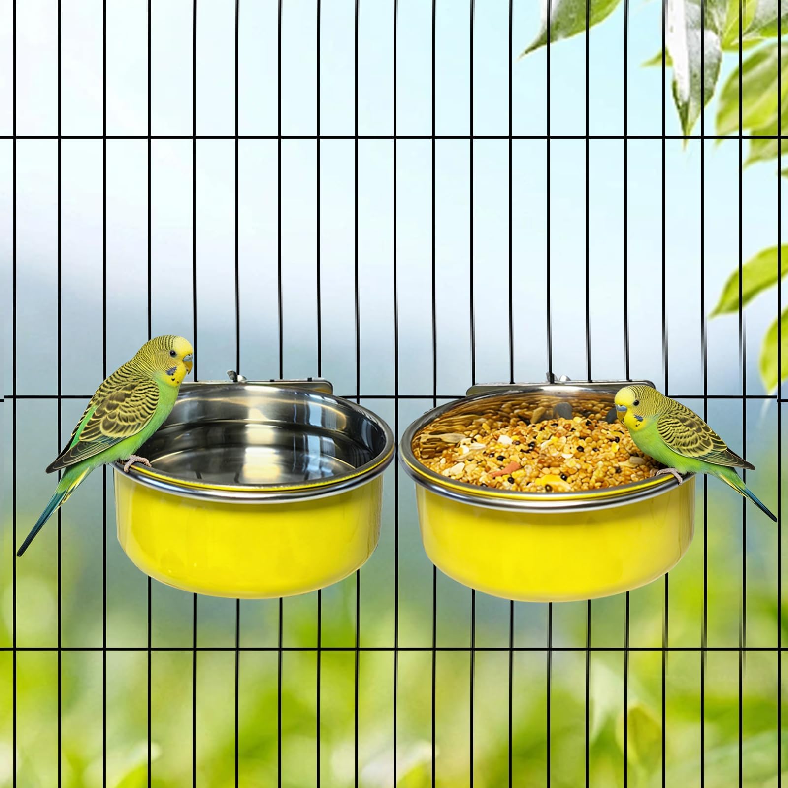 Kathson 2Pcs Stainless Steel Bird Bowls, Parakeet Food Dish Parrot Cage Feeder with Clamp Holder Small Bird Feeding Cup Pet Bird Feeder for Parakeet Cockatiels Conure Budgies Chinchilla Small Animal - image 6
