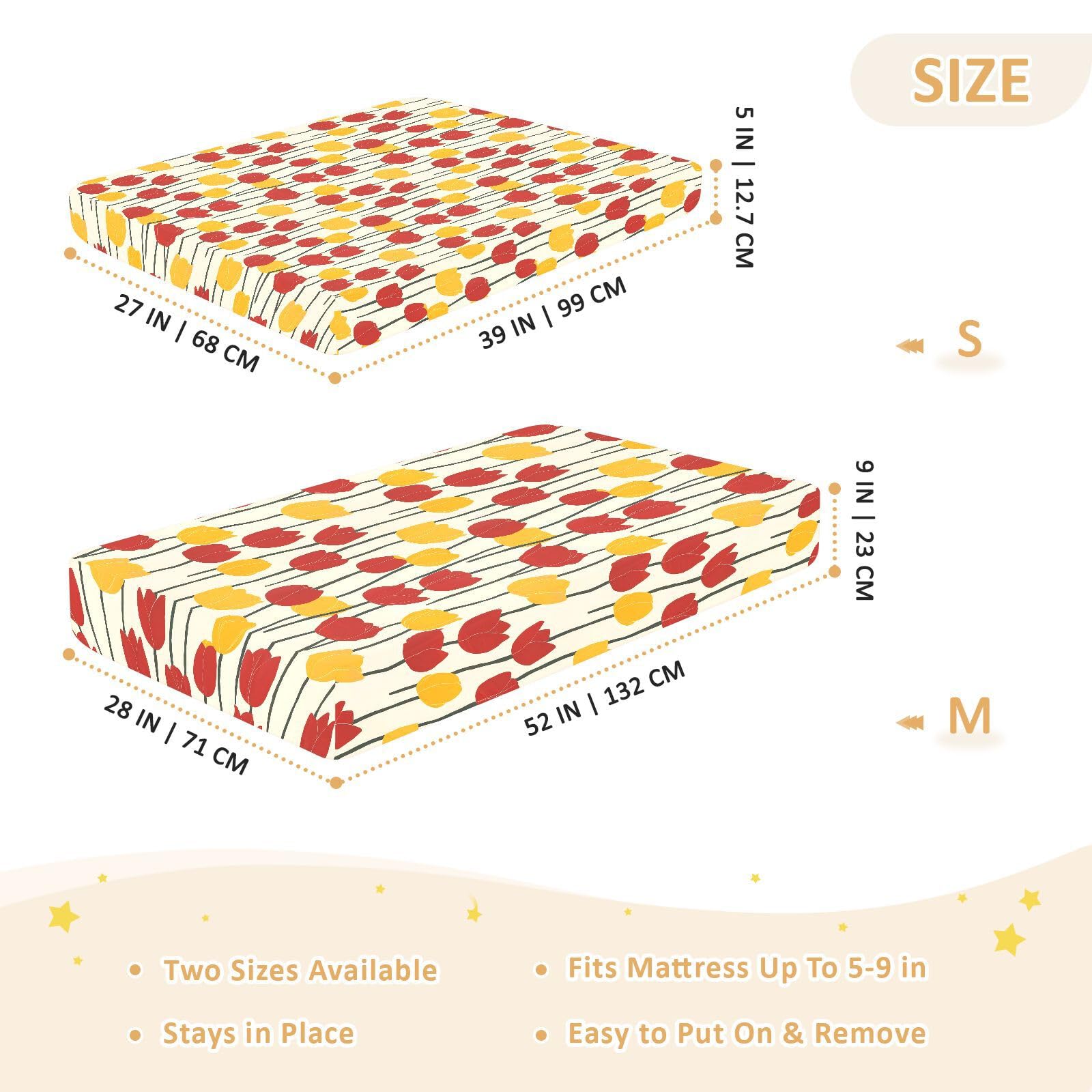 Drap-housse pour berceau de bébé motif tulipes rouges et jaunes pour garçons et filles, 71,1 x 132,1 cm