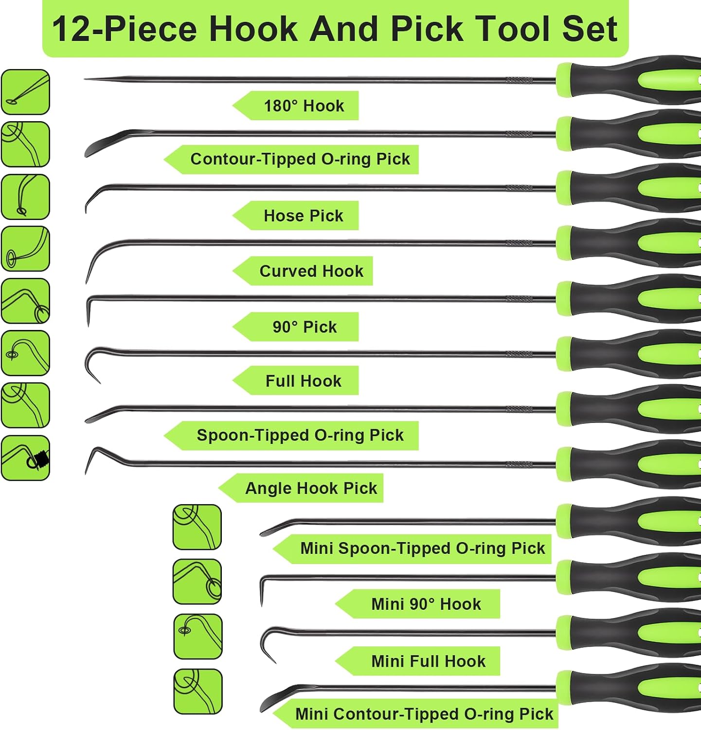 Doaho 12PCS Automotive Hook and Pick Tool Set,Long & Mini Precision Puller Remover Tool Kit for Auto O-Ring,Seal & Gasket Removal,Mechanic Professional Tools,Car Repair Essentials