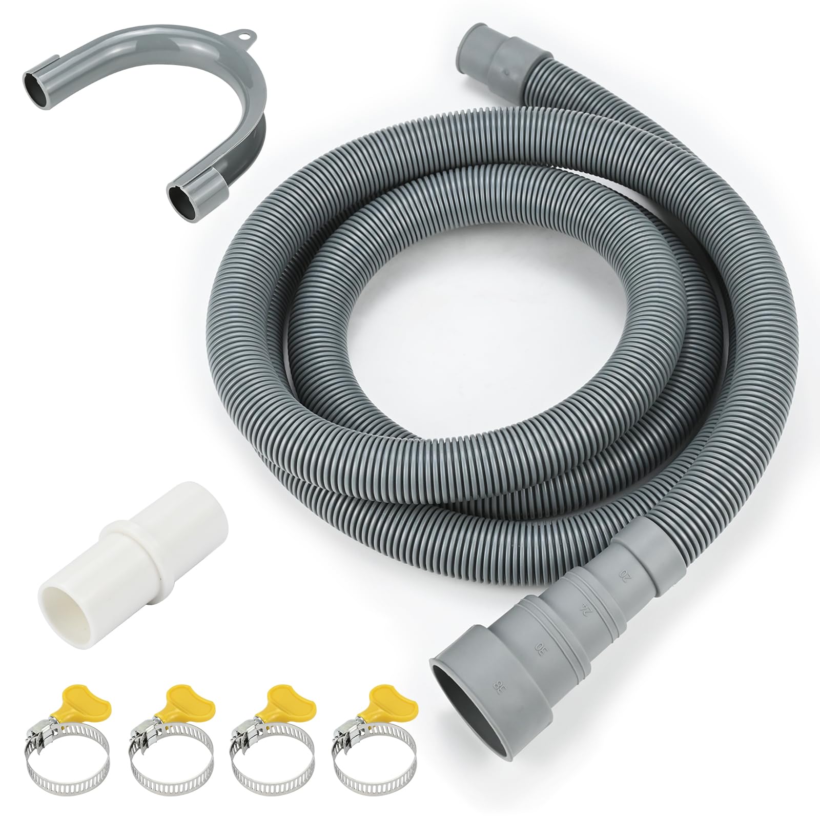 6.5ft Washing Machine Drain Hose Extension Kit, Universal 7PCS Set with Flexible Hose, 4 Clamps, 1 Adapter &amp; U-Bracket for Washer, Dishwasher, Dehumidifier, Laundry Sink