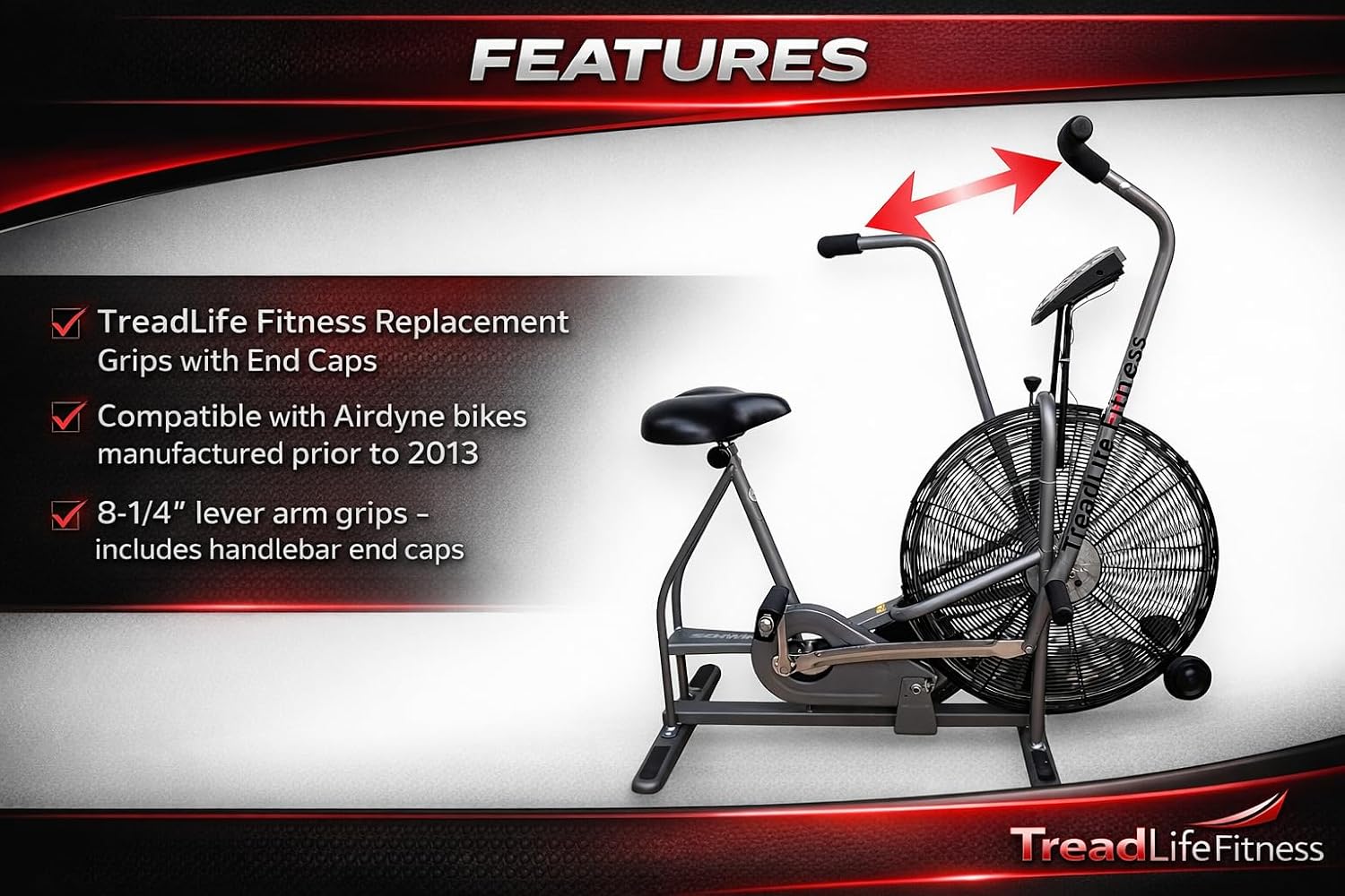 Replacement Grips w/End Caps - Compatible with Schwinn Airdynes