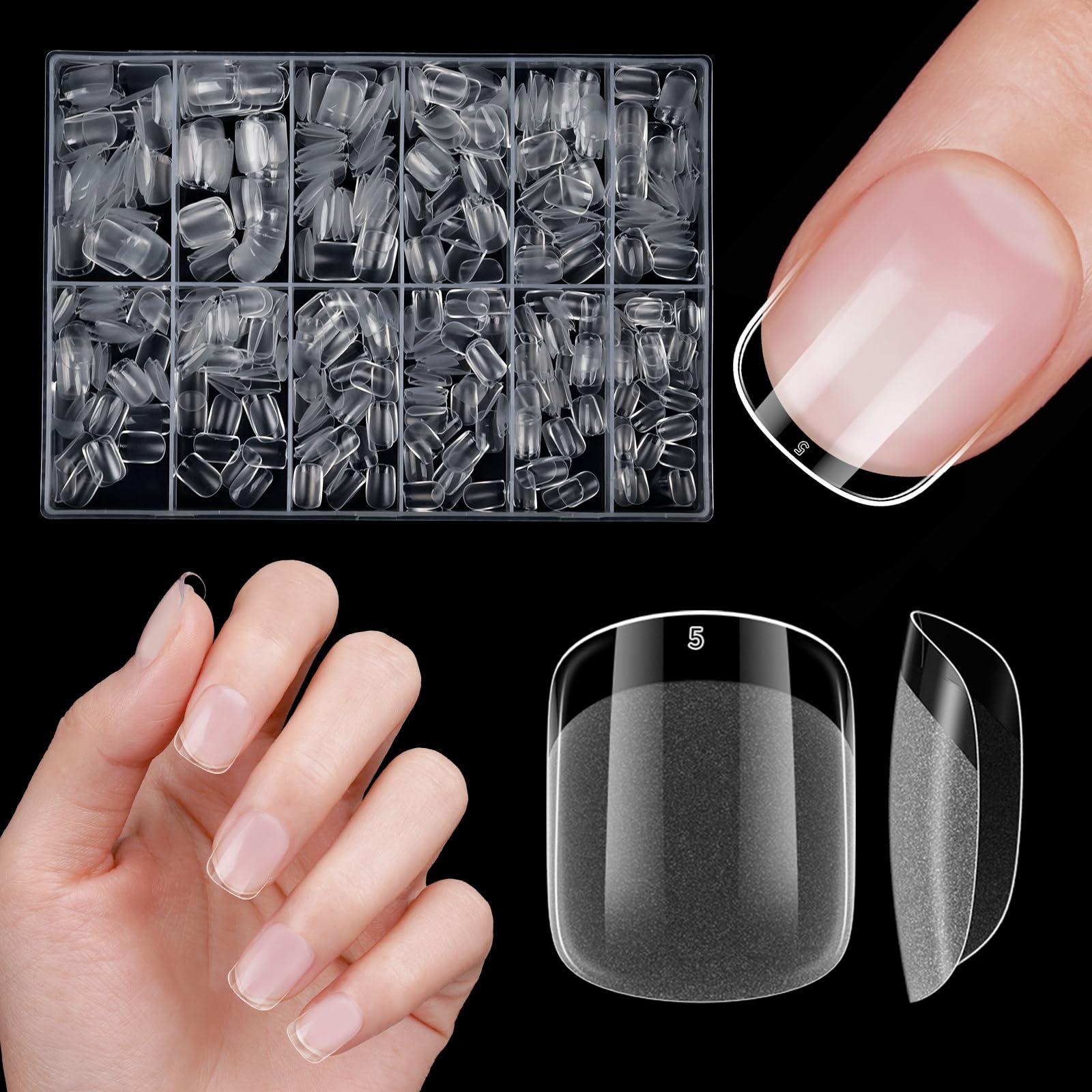 Quadrat Kunstnägel Kurz, Venares 500 Stück Soft Gel Tips für Gelnägel, 12 Größen Ultra Kurze Full Cover Nail Tips Square Nageltips für Gelnägelmit Box