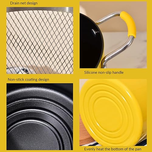 Miniatura 4 de Freidora para bebés pequeña Olla para freír de acero inoxidable de 2 litros con canasta, tapa y mango de silicona antiquemaduras, olla japonesa