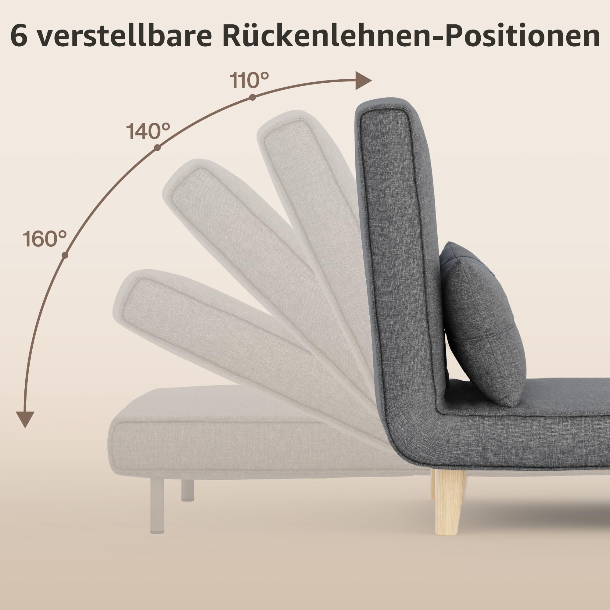 Bealife Relaxsessel, Klappbarer Schlafsessel, Fernsehsessel Relaxsessel mit Liegefunktion, Liegesessel fürs Wohnzimmer, Schlafzimmer (Dunkelgrau)