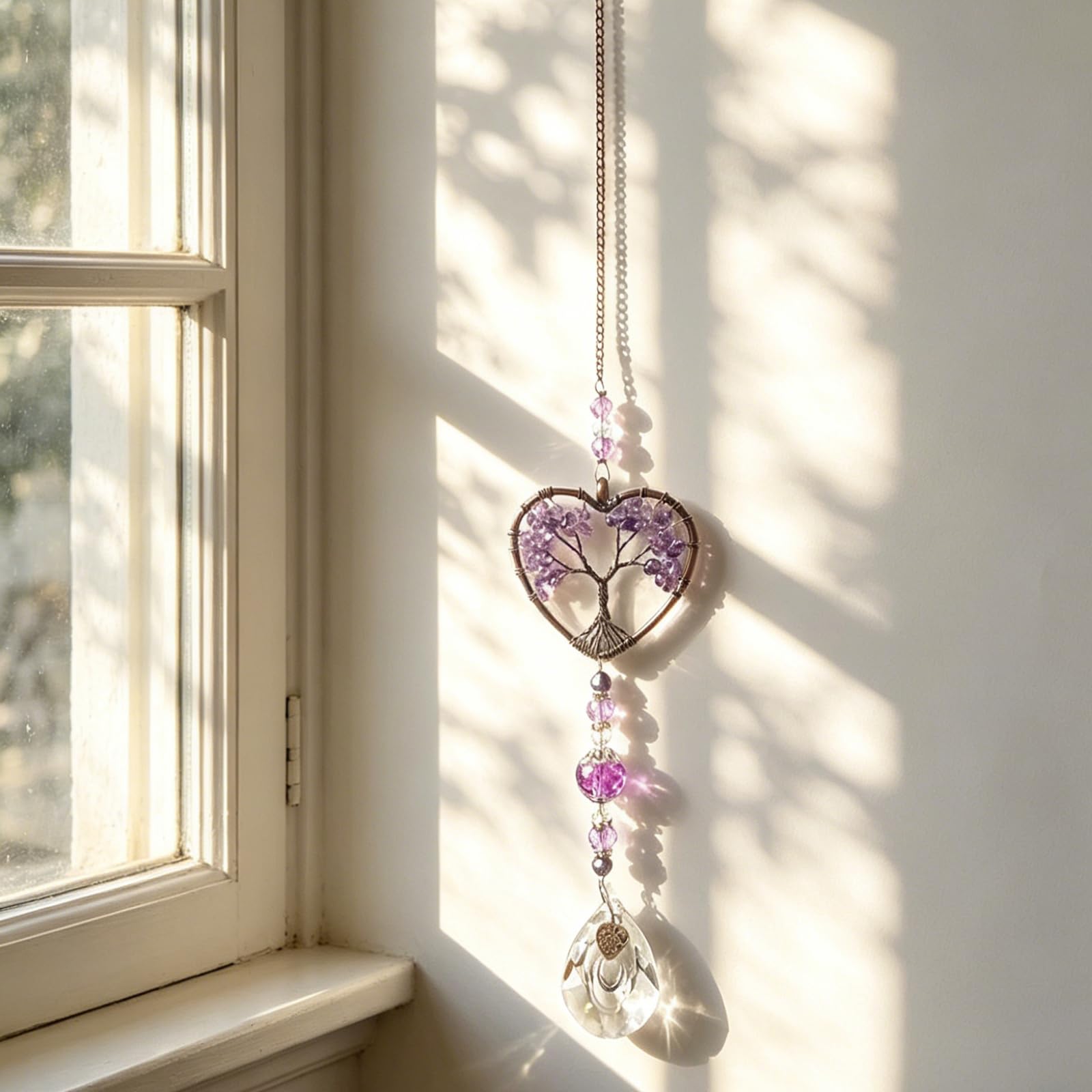 Sun Catcher - Purple Tree of Life Crystal Hanging Ornament, Large 40cm Acrylic Window Decor for Home and Garden, Elegant Light Reflection Decoration