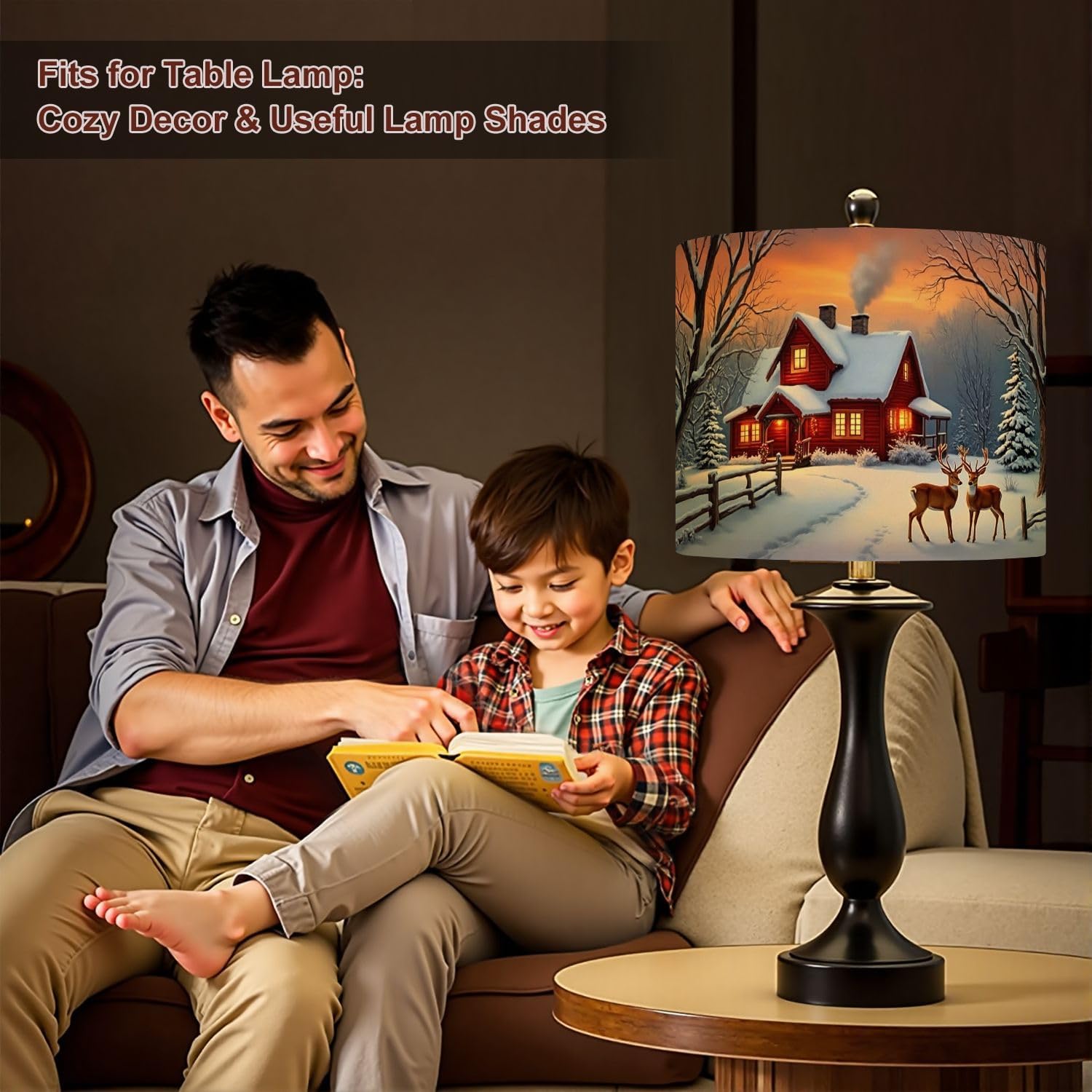 Lampshades Lamp Shades Boho 1 Pack Christmas Lighted Xmas Red Barn Elk Winter Snow Scene Light Shade for Table Lamps Floor Lamps Drum Lamp Shades Lampshade Replacement