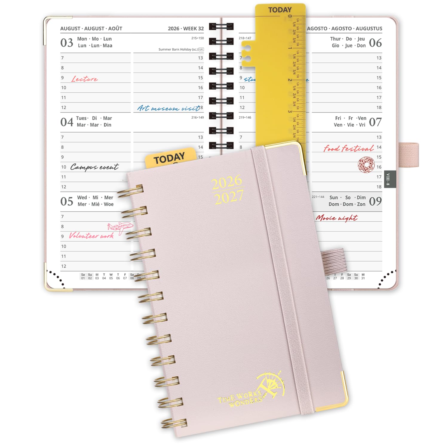 POPRUN 2026-2027 Academic Pocket (16x10.5 cm) Diary Week to View Small Spiral 17 Months (Aug'26 - Dec'27) A6 26/27 Mid Year Weekly Planner(Light Pink)