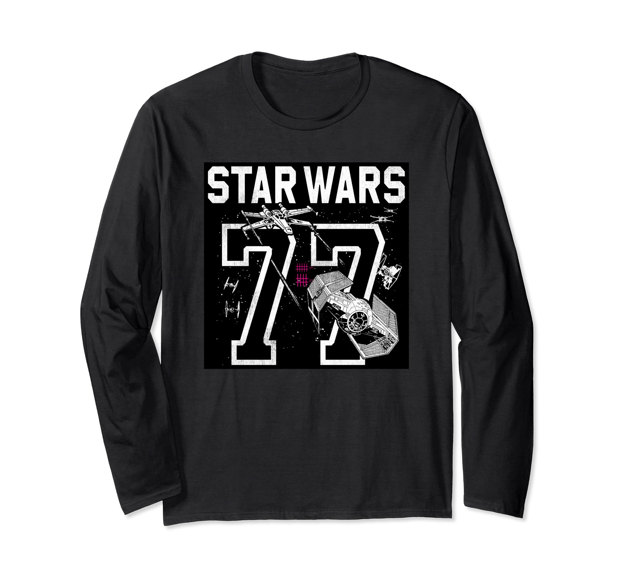 Star Wars '77 Collegiate Jersey Dog Fight Long Sleeve T-Shirt, Black