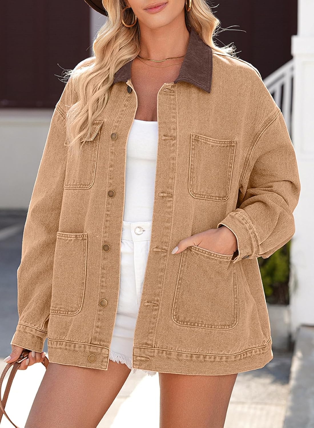 Dokotoo Jean Jacket Women Trendy Fall Fashion Long Sleeve Denim Jacket Corduroy Collar Barn Jackets Oversized Coat 2025 - Image 3