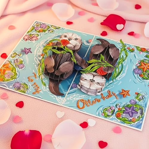 Miniatura 2 de Tarjeta de San Valentín desplegable, tarjeta de San Valentín para pareja, nutria, para esposa, marido, él, ella, novia, novio, adultos | Tarjetas de