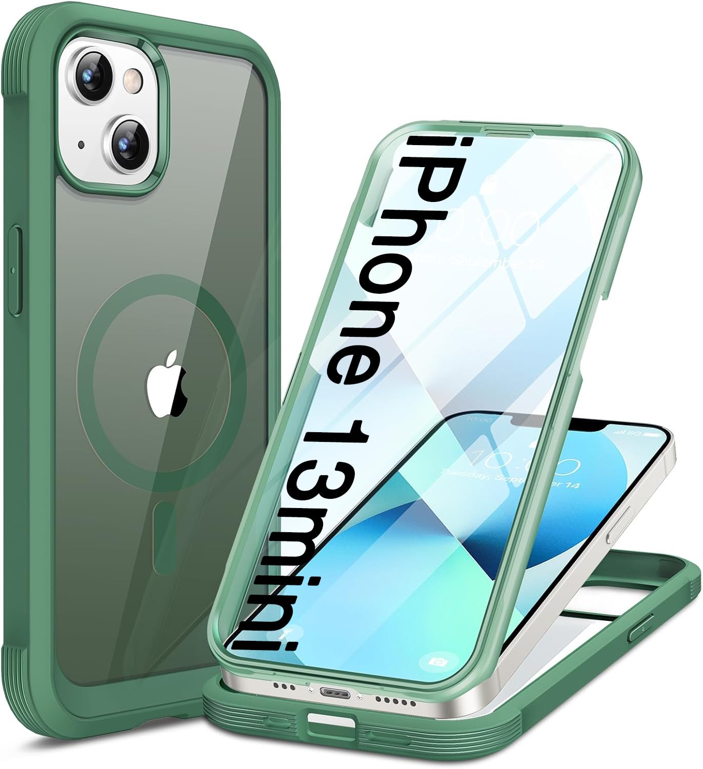 Miracase for iPhone 13 mini Case 5.4",Built-in Glass Screen Protector,Green