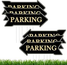 6 Pcs Parking Signs 17 x 6 Inch Double Sided Wedding Arrow Parking Signs for Outside Waterproof and Climate Resistant Black and Gold Guest Parking Sign