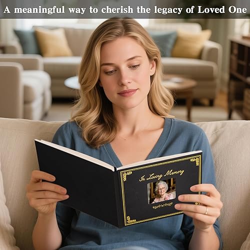 Miniatura 6 de SOITIS Libro de visitas funerarias para servicio conmemorativo, libro de recuerdos de cuero para que los invitados funerarios inicien sesión con