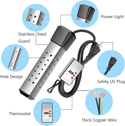 Miniatura 5 de Calentador de piscina de 2000 W para piscina inflable sobre el suelo, calentador de agua de inmersión para bañera con termostato, calentador de agua