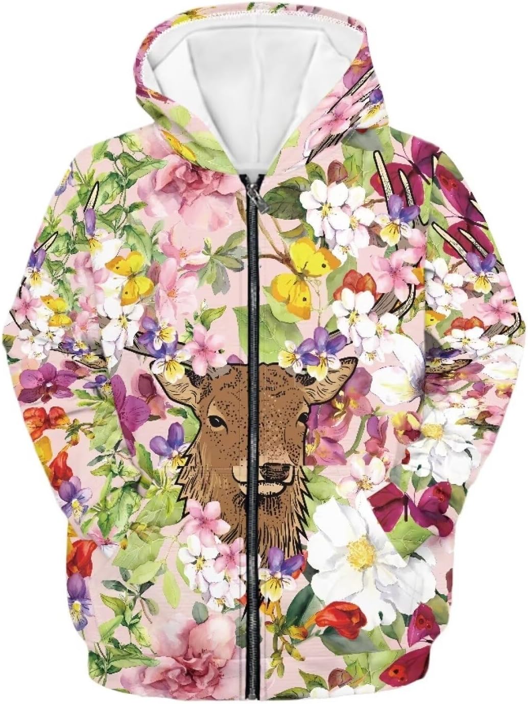 AmzPrint Floral Zip Up Hoodie For Girls Solid Color Black Casual Pullover Winter Warm Sweatshirt With Pockets 6-16y