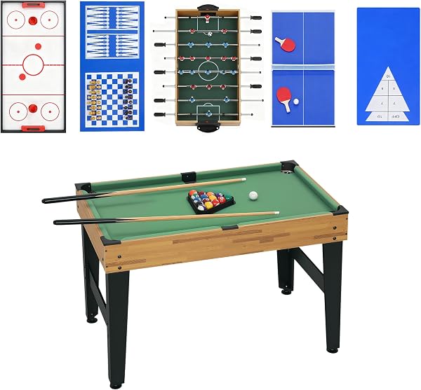 SPORTNOW Tavolo Multigioco 13 in 1, Tavolo da Gioco Multifunzione con Calcio Balilla, Biliardo, Ping Pong, Ice Hockey, Anelli, Scacchi, Backgammon, Dama, Bowling ecc. per Adulti e Bambini, Casa Scuola - 1