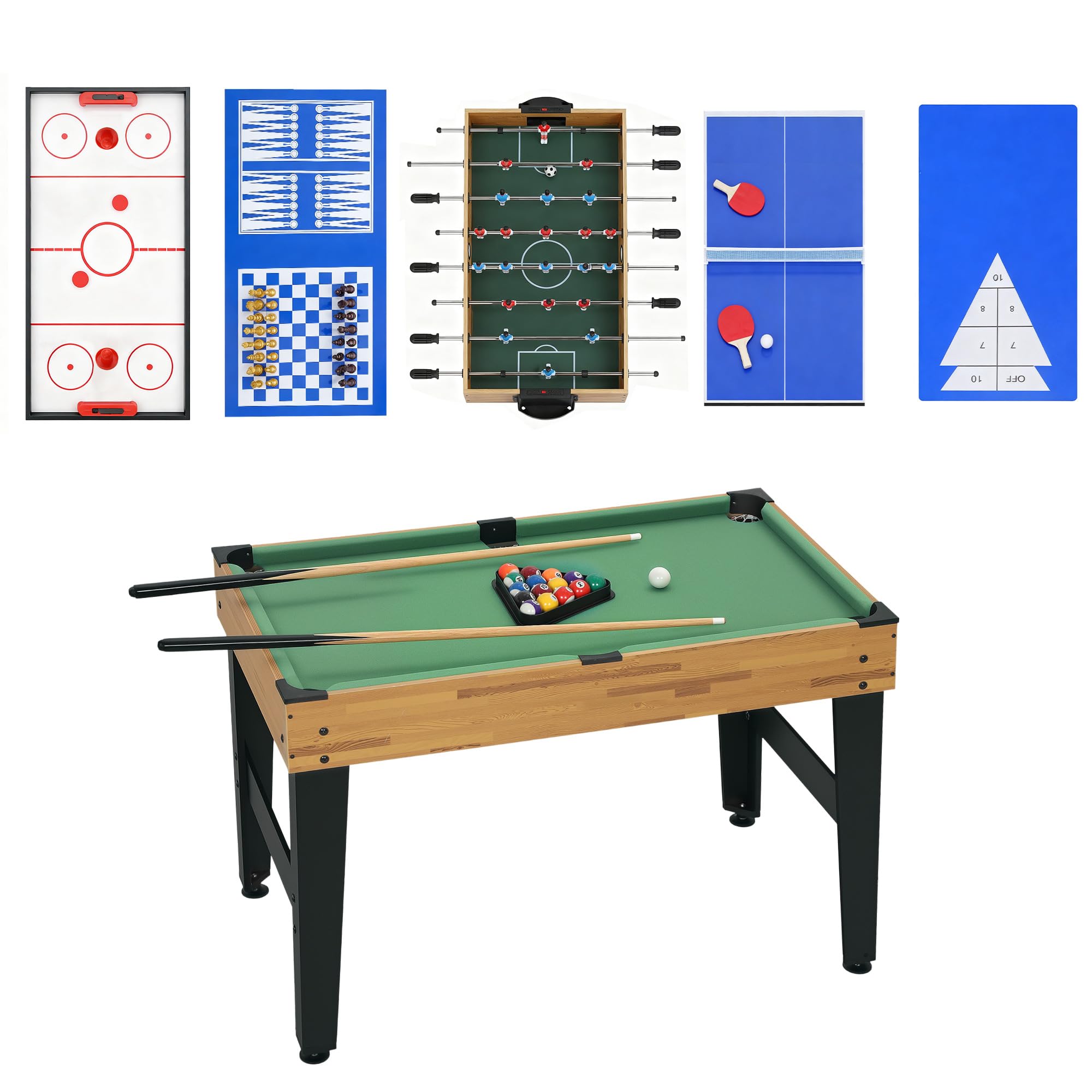SPORTNOW Tavolo Multigioco 13 in 1 Multifunzione per Adulti Bambini | Tavolo da Gioco, Calcio Balilla, Biliardo, Ping Pong, Ice Hockey, Anelli, Scacchi, Backgammon, Dama, Bowling, Casa Scuola
